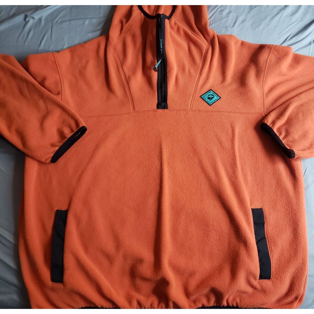 Outdoor Afro x REI Men's 1/4 Zip Orange Fleece Hooded Pullover Sz L Hike Camp